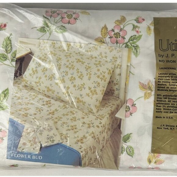 NEW Vintage Flower Bud King Flat Sheet Floral Utica Stevens No Iron Percale - Picture 2 of 4
